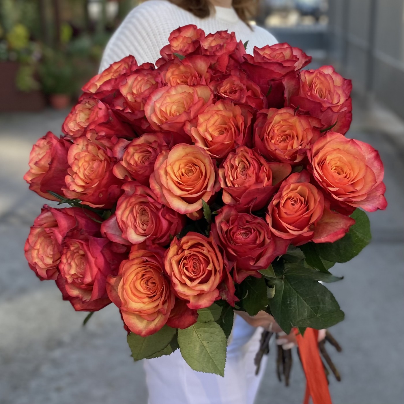 25 красно-желтых роз Borgatt